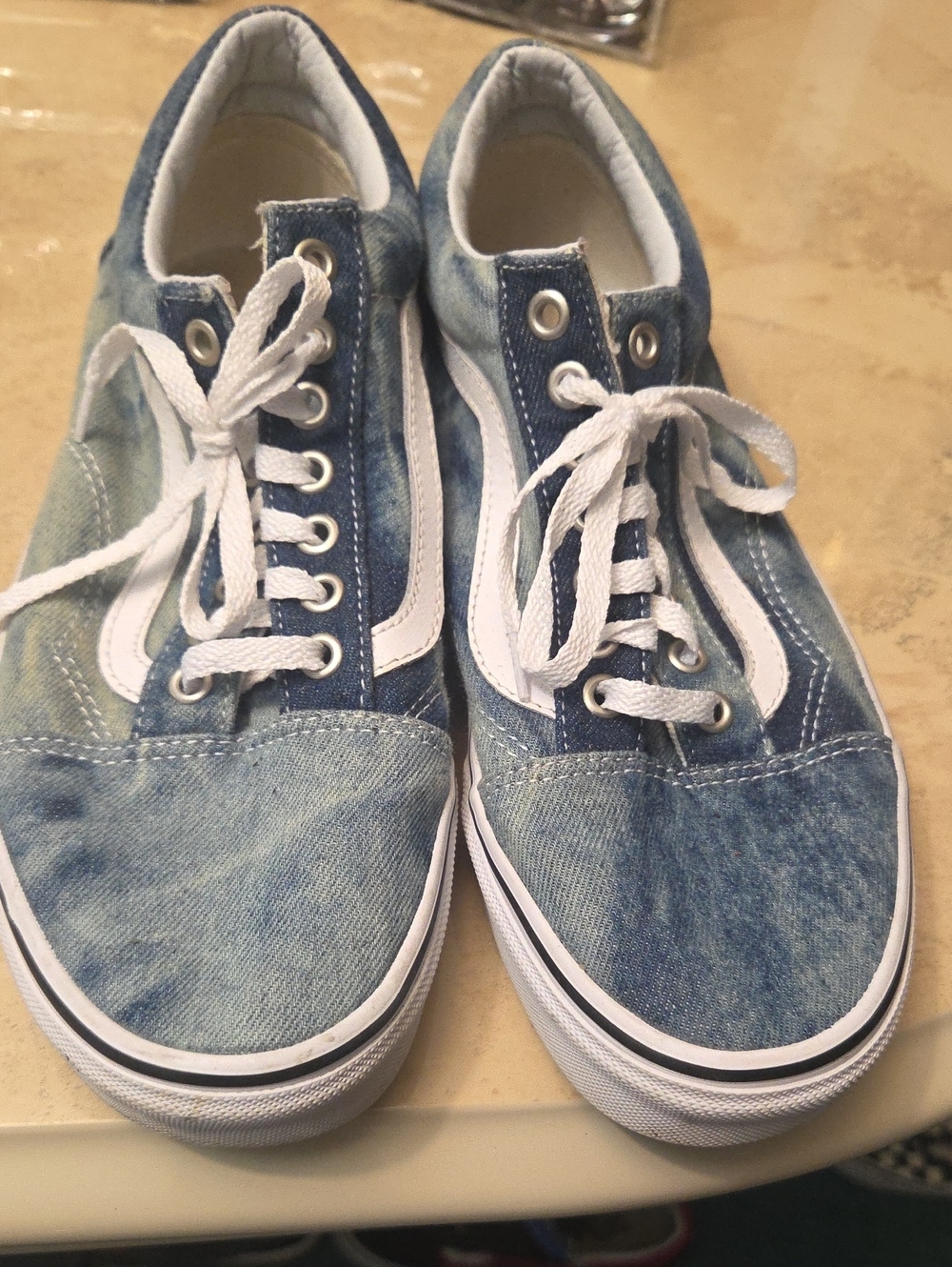 Vans Denim Blue and White Old Skool Sneakers